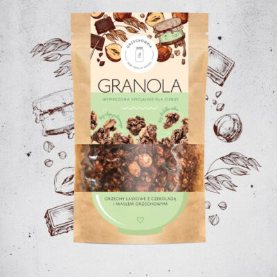 Granola orzechy laskowe z czekoladą i masłem orzechowym